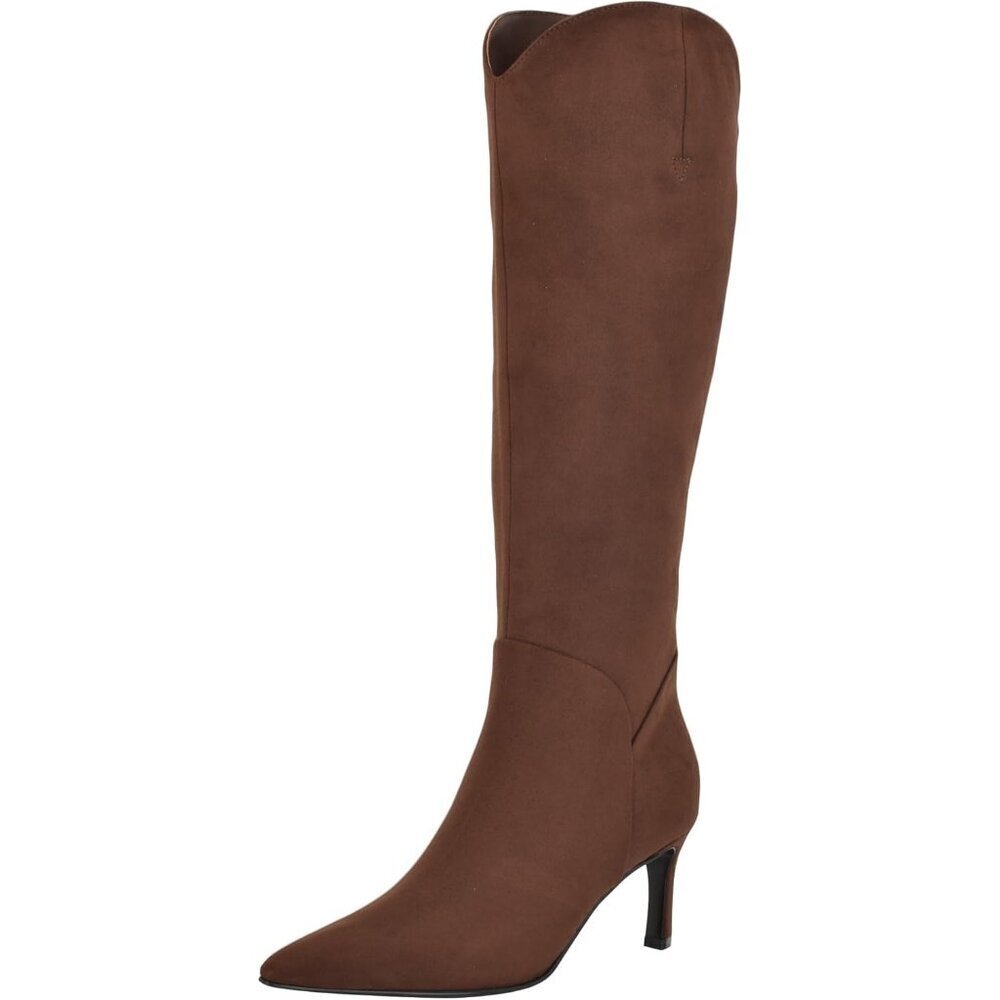 Women's Dark Brown Wide Calf Imported Knee High Pointy Toe Side Zipper Boots